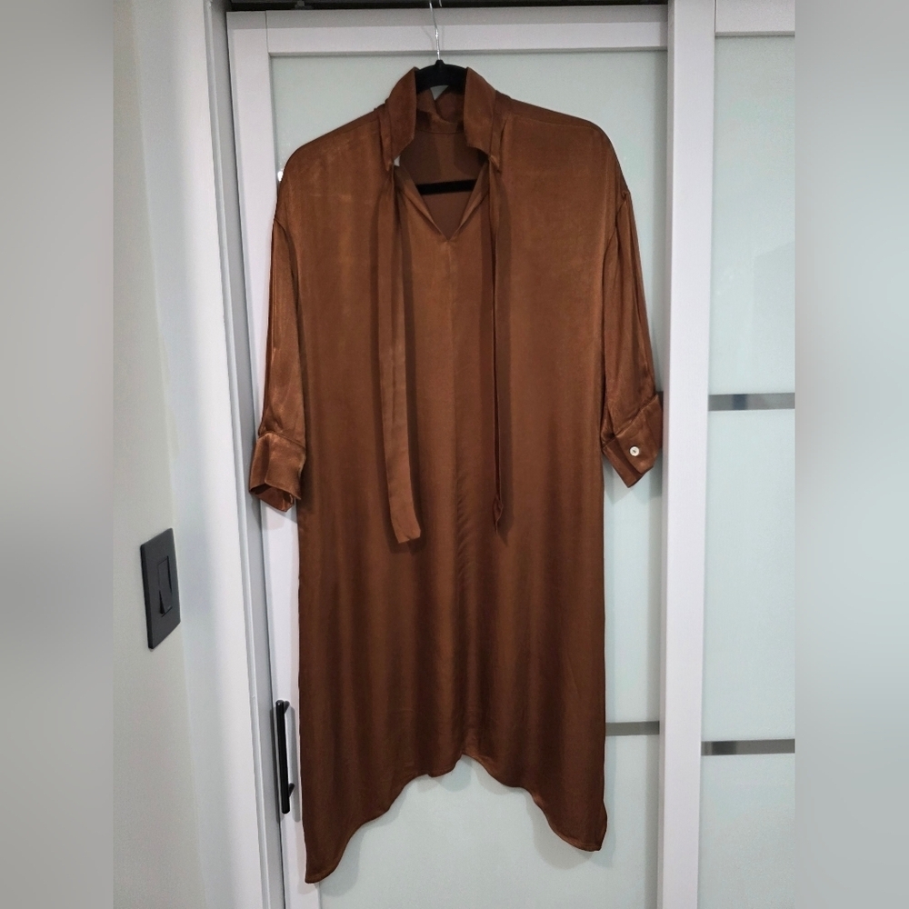 Patrizia Segreti Milano Brown Asymmetric Viscose Dress – Size IT 44 (Fits M/L) - Picture 16 of 16